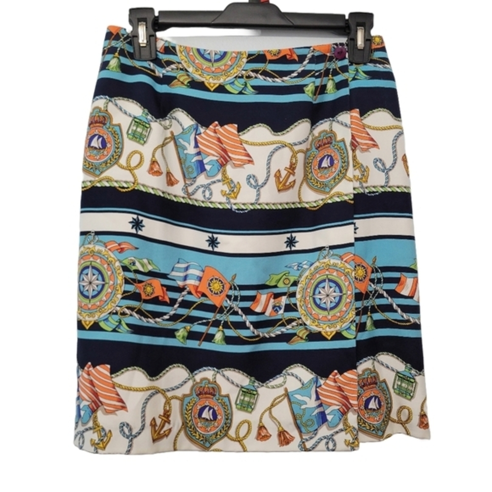 Vintage Talbots 100% Silk Wrap Skirt Nautical Print Size 6 Resortwear Summer